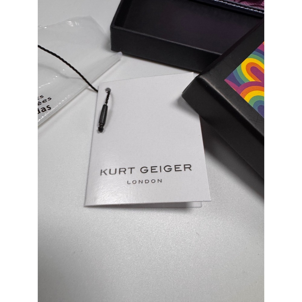 Kurt Geiger London Card Holder Metallic Rainbow Leather Pink Fabric Wallet NWT - Picture 5 of 5